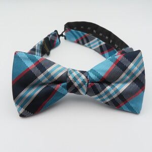 Croft & Barrow Bow Tie Blue Black Red Plaid 2.5" Wide Pre Tied Polyester